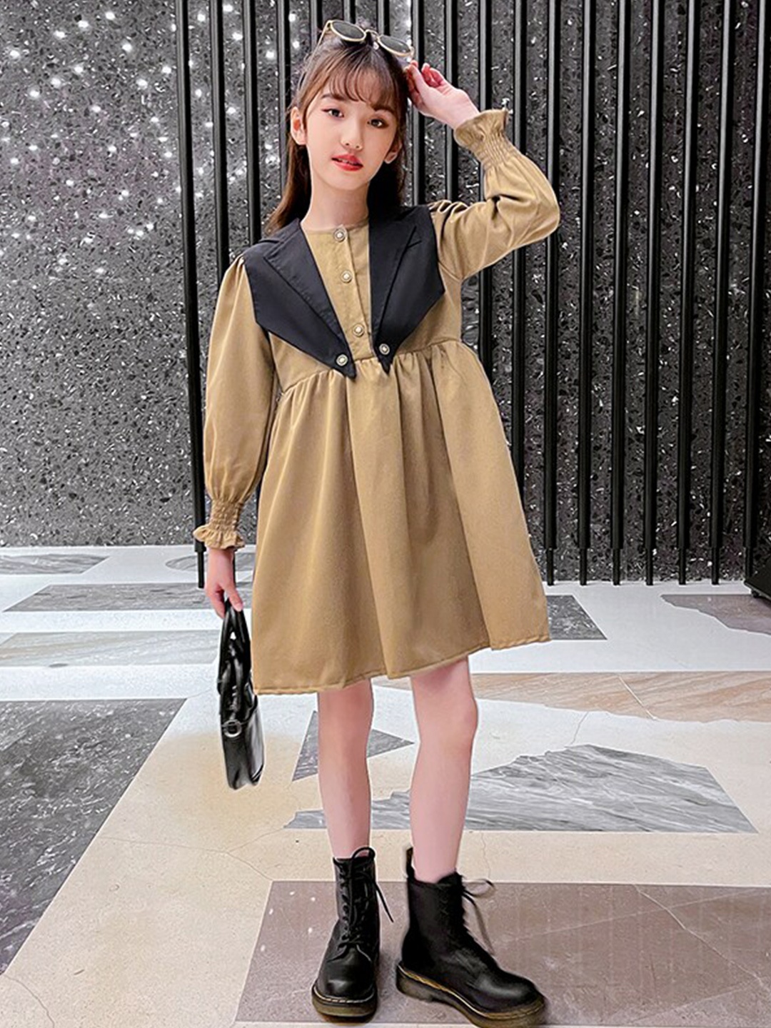 

StyleCast x Revolte Khaki Smocked A-Line Maxi Dress
