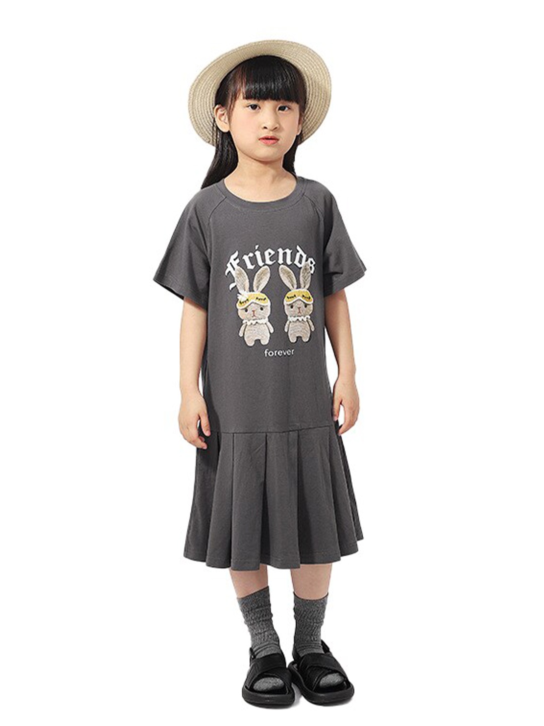 

StyleCast x Revolte Girls Graphic Print Layered Cotton T-shirt Midi Dress, Grey