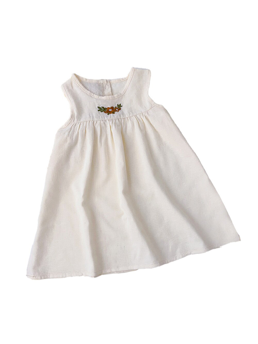 

StyleCast x Revolte Girls Beige Self Design Embroidered Cotton A-Line Dress