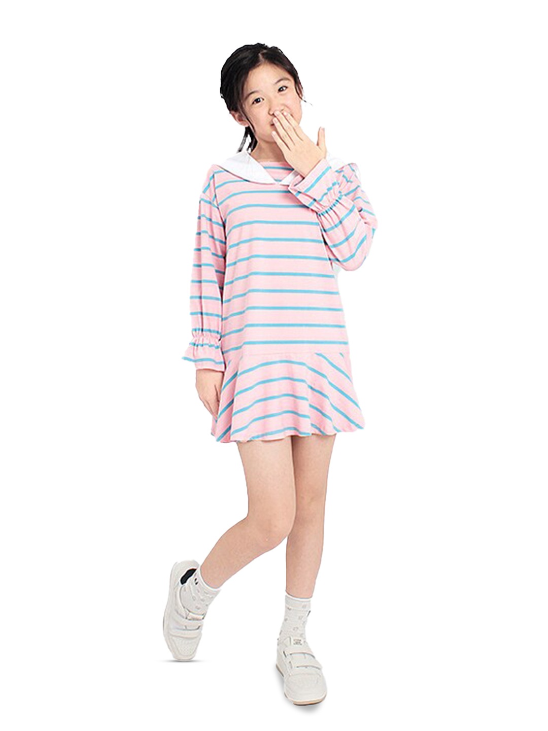 

StyleCast x Revolte Girls Striped Sailor Collar A-Line Mini Dress, Pink