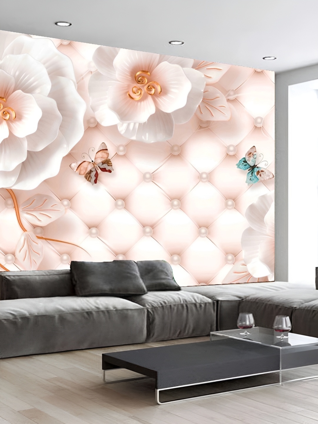 

KSHIRSA White & Pink Printed Self Adhesive Removable Wallpaper