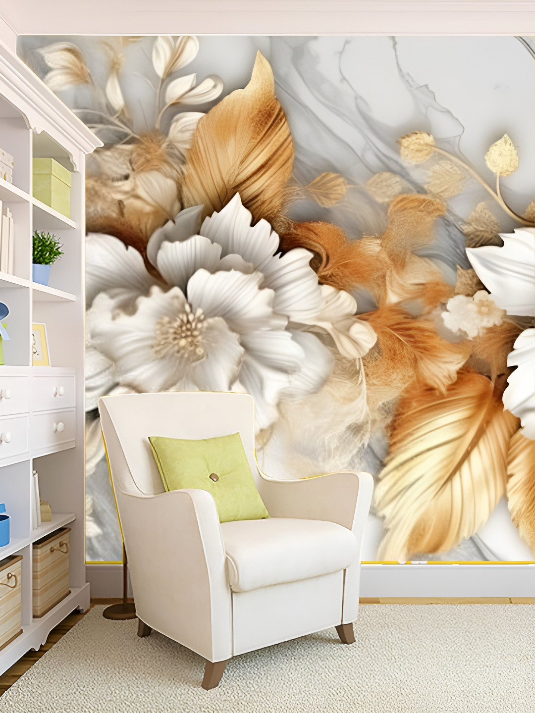

KSHIRSA White & Brown Printed Self-Adhesive Laminated Removable Wallpaper
