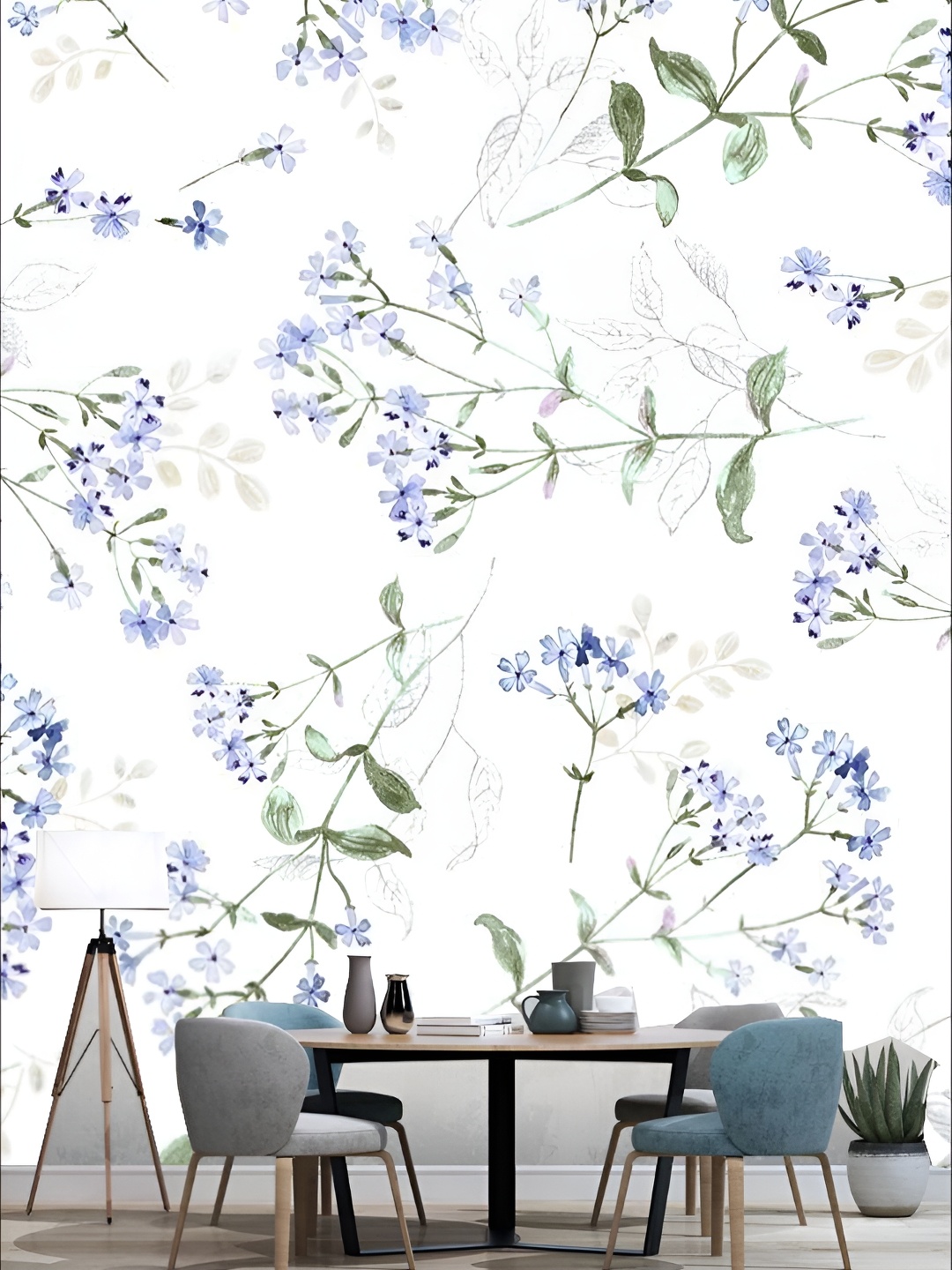 

KSHIRSA White & Blue Printed Self-Adhesive Laminated Removable Wallpaper