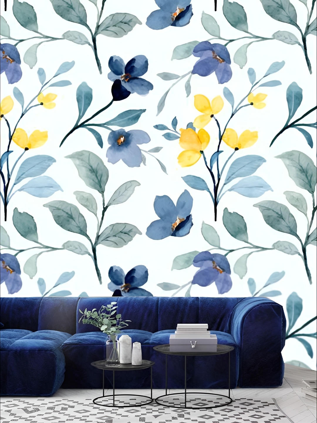 

KSHIRSA White & Blue Printed Self-Adhesive Laminated Removable Wallpaper