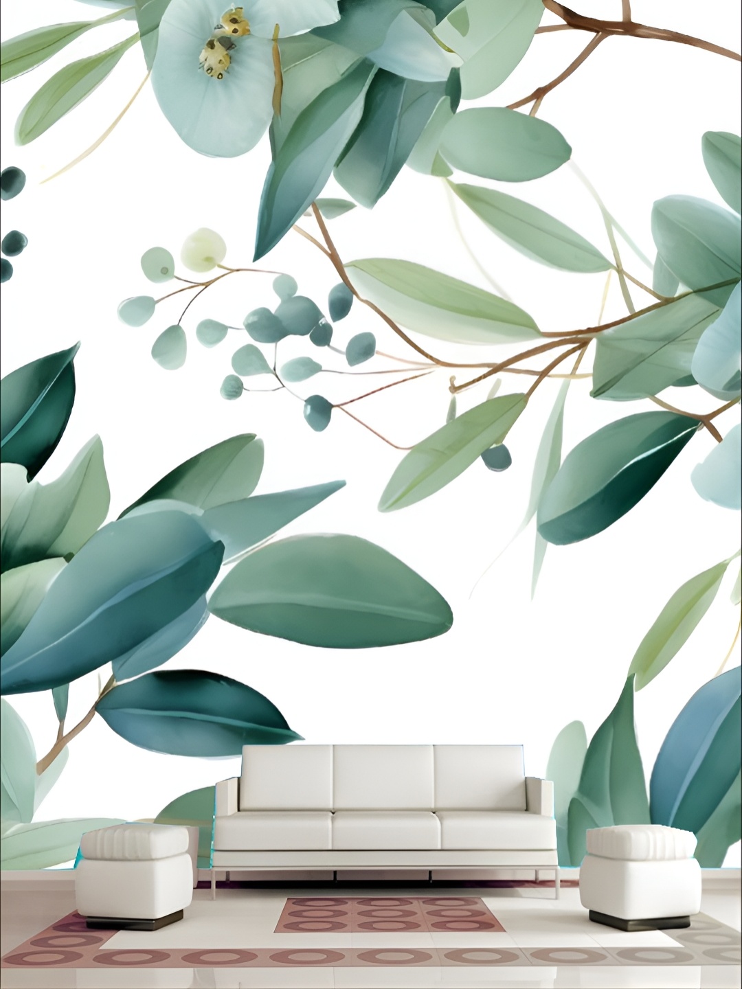 

KSHIRSA White & Green Printed Self-Adhesive Laminated Removable Wallpaper