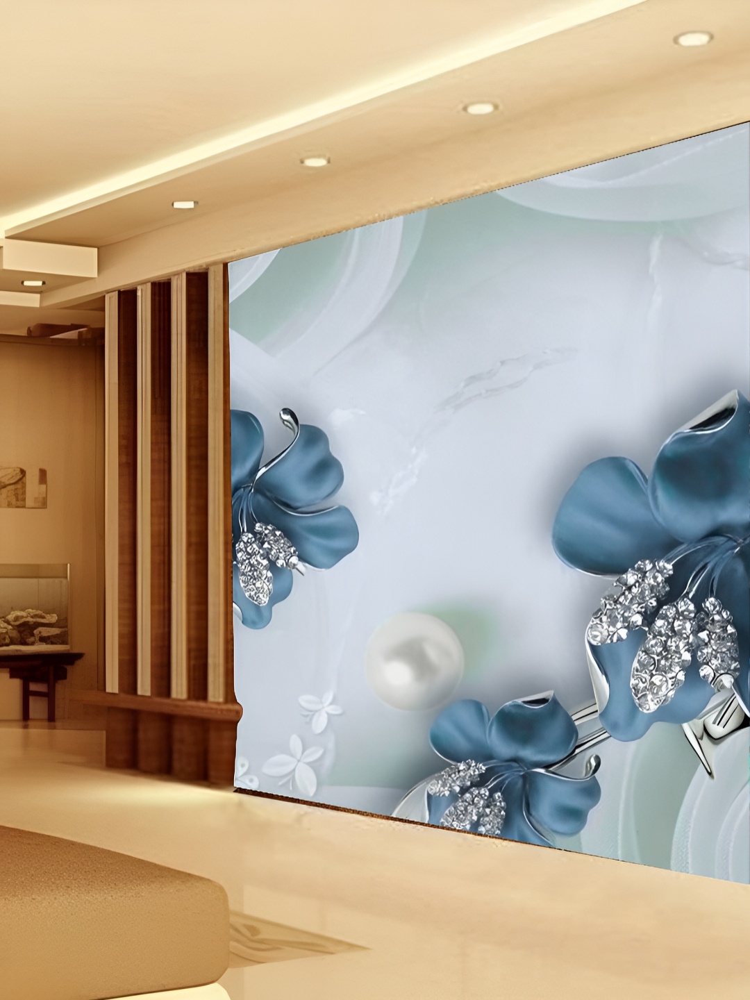 

KSHIRSA Grey & Blue Printed Self-Adhesive Laminated Removable Wallpaper