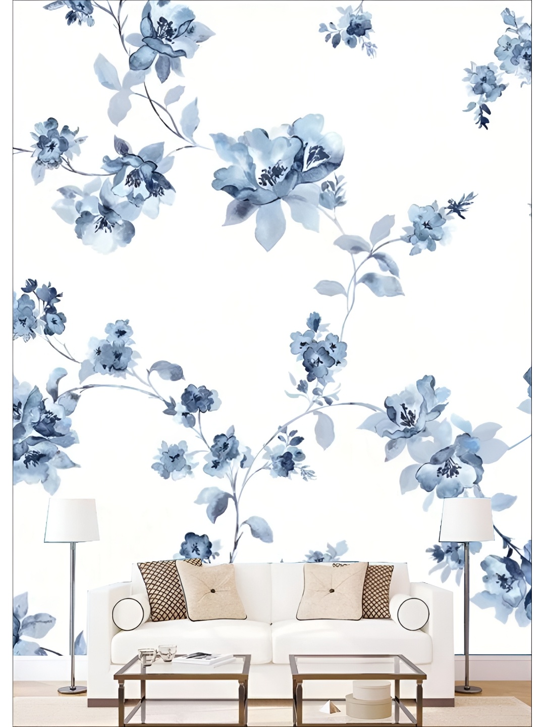 

KSHIRSA White & Blue Printed Self-Adhesive Laminated Removable Wallpaper