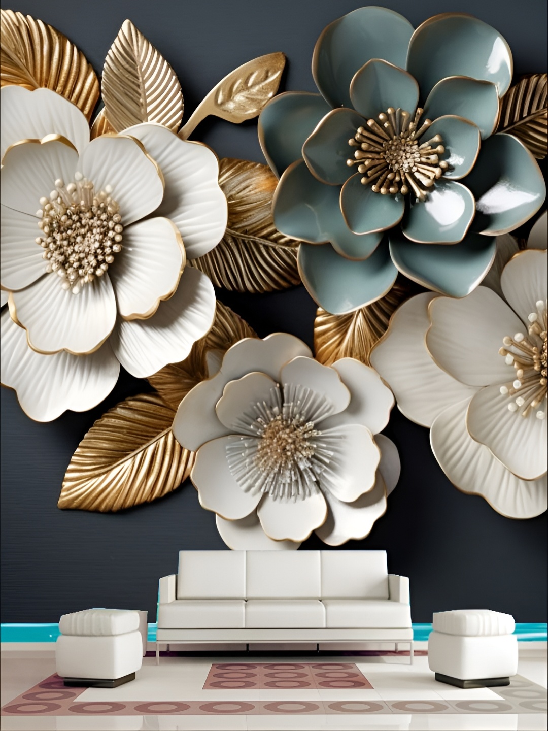 

KSHIRSA Blue & White Printed Self Adhesive Removable Wallpaper