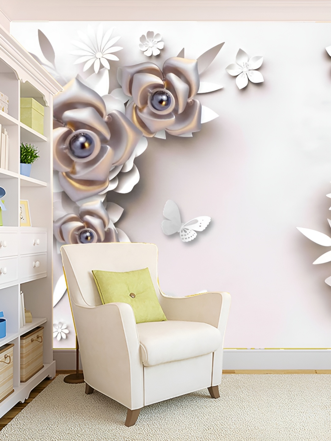 

KSHIRSA White & Brown Printed Self-Adhesive Laminated Removable Wallpaper