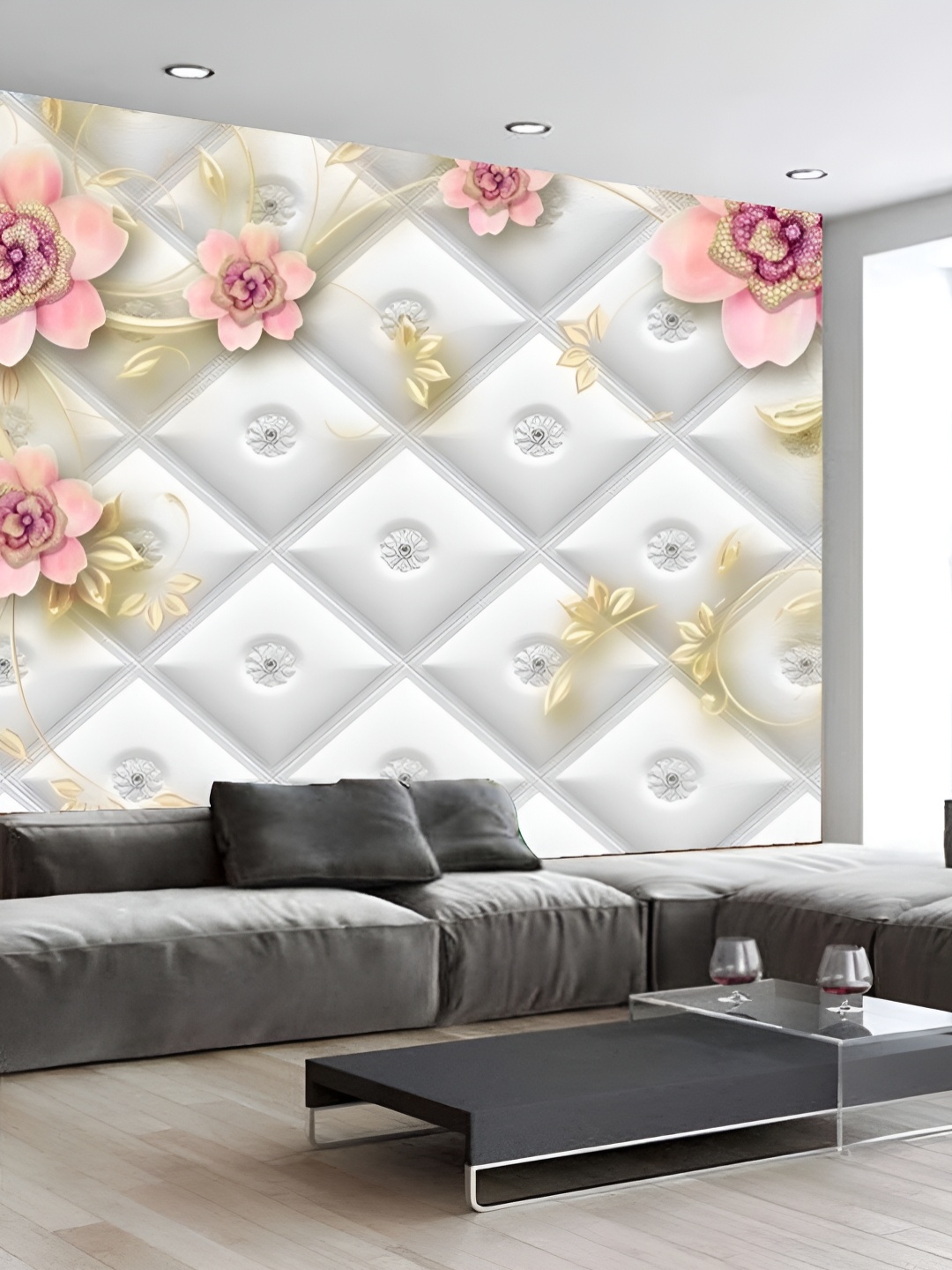 

KSHIRSA White & Pink Printed Self Adhesive Removable Wallpaper