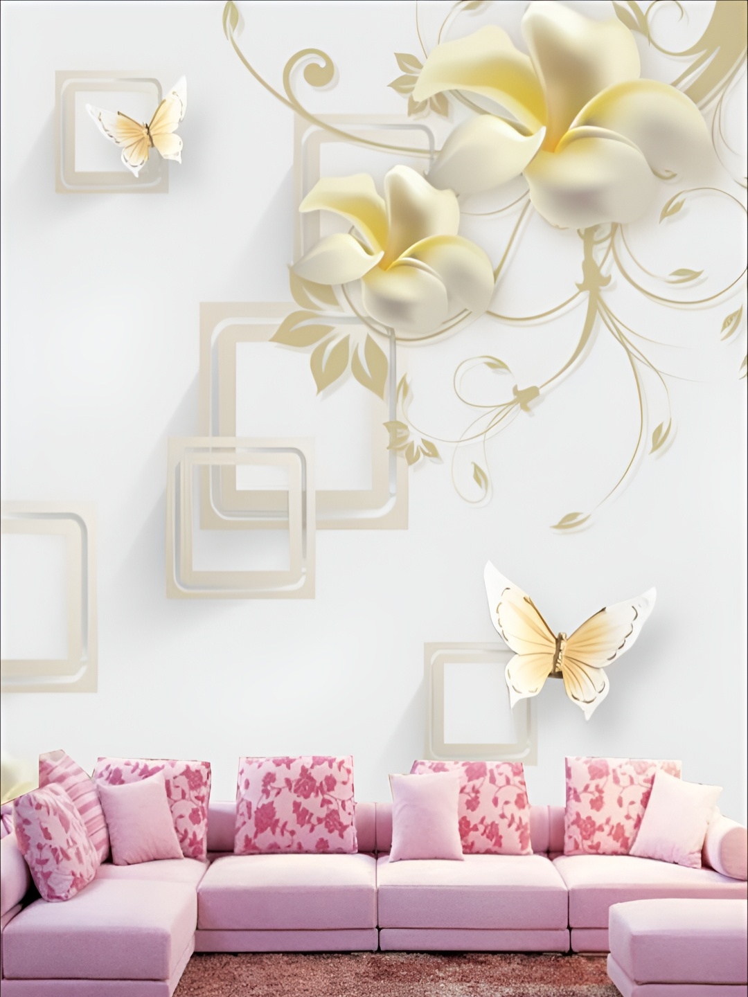 

KSHIRSA White & Yellow Printed Self-Adhesive Laminated Removable Wallpaper