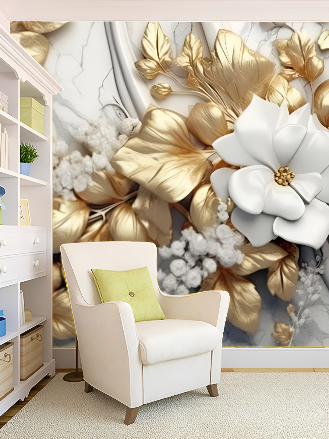 

KSHIRSA White & Brown Printed Self-Adhesive Laminated Removable Wallpaper
