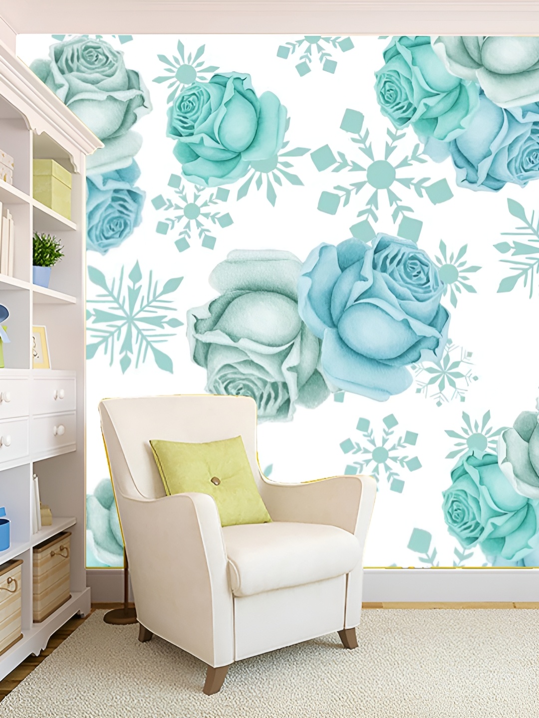 

KSHIRSA White & Green Printed Self-Adhesive Laminated Removable Wallpaper