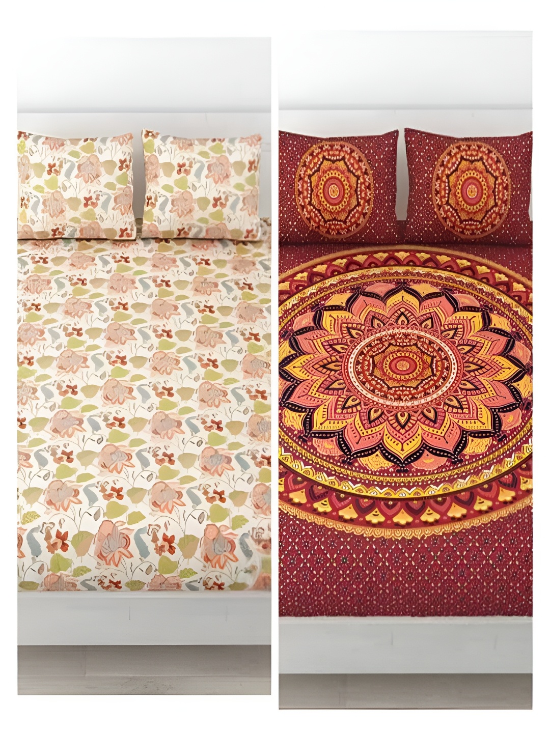 

Runjhun White & Red Ethnic Motifs Cotton 2 King Bedsheet with 4 Pillow Covers