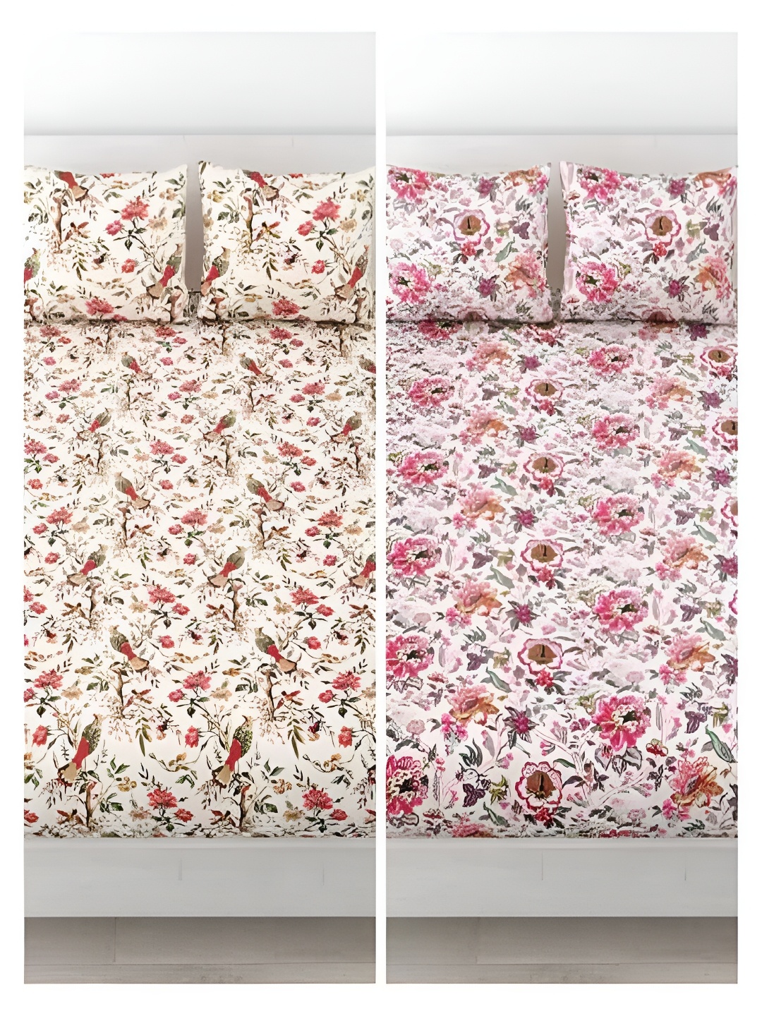 

Runjhun White & Pink Floral Cotton 2 King Bedsheet with 4 Pillow Covers