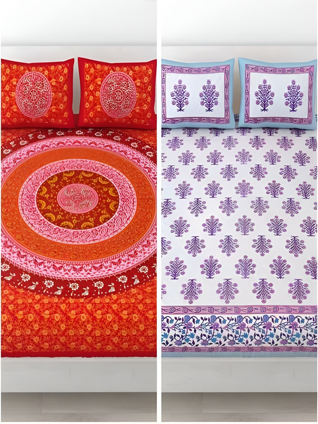 

Runjhun Rose Gold & Blue Ethnic Motifs Cotton 2 King Bedsheet with 4 Pillow Covers