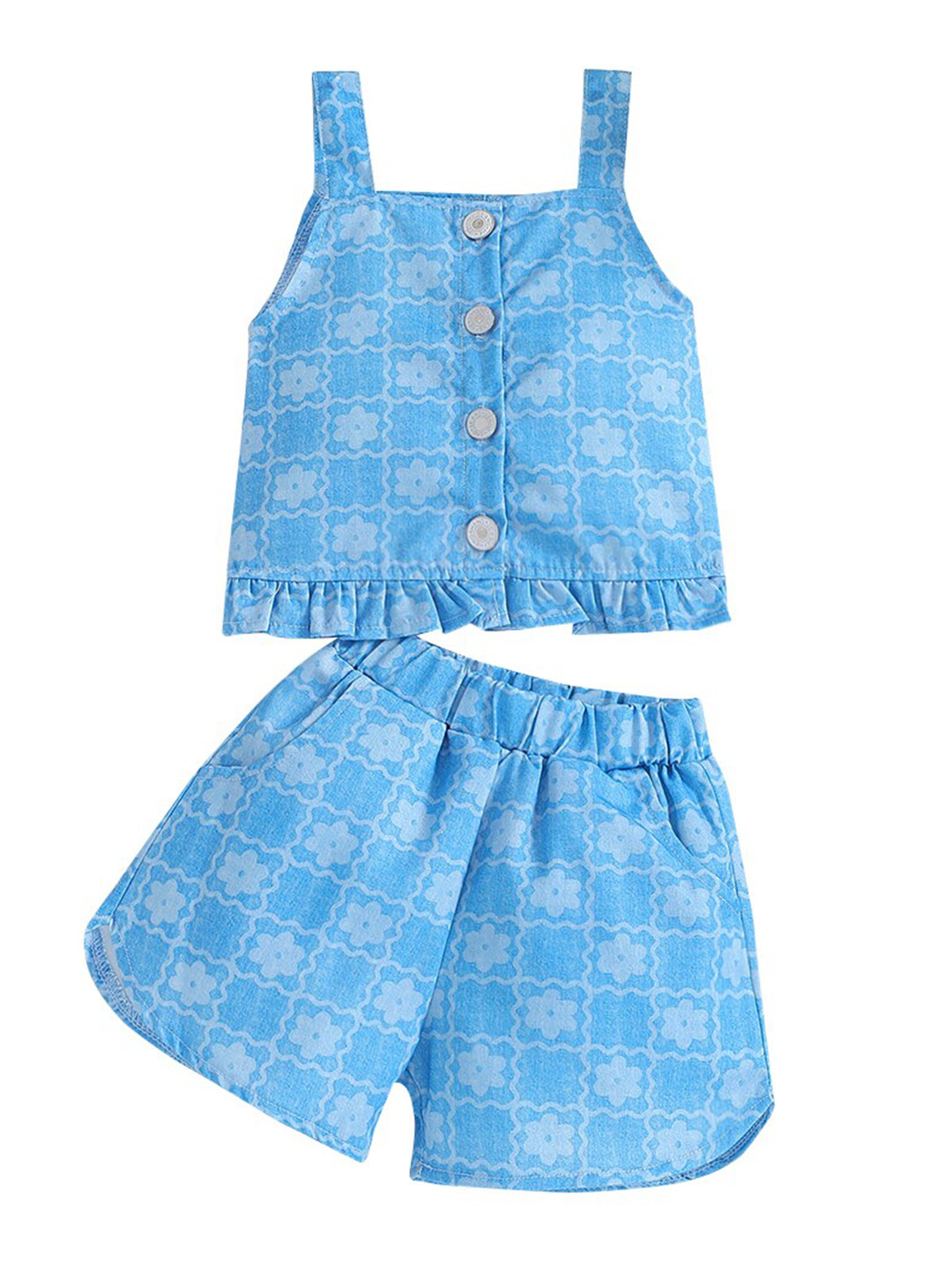 

StyleCast x Revolte Girls Printed Shoulder Straps Top With Short, Blue
