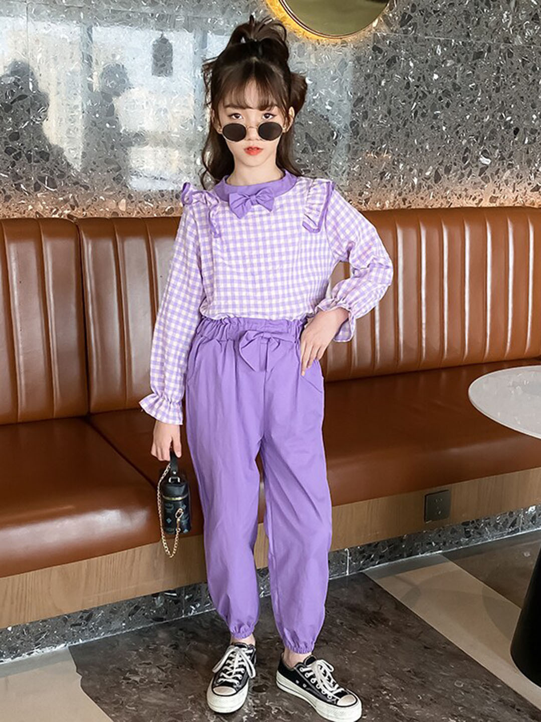 

StyleCast x Revolte Girls Checked Top with Trousers, Purple