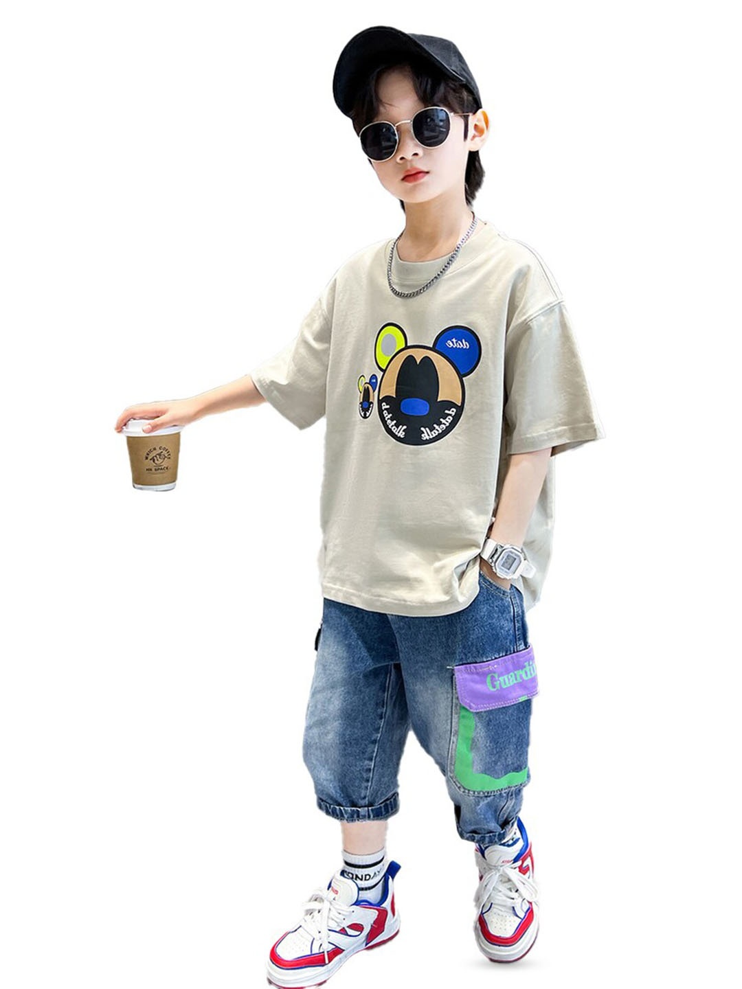 

StyleCast x Revolte Boys Beige Printed T-shirt with Shorts