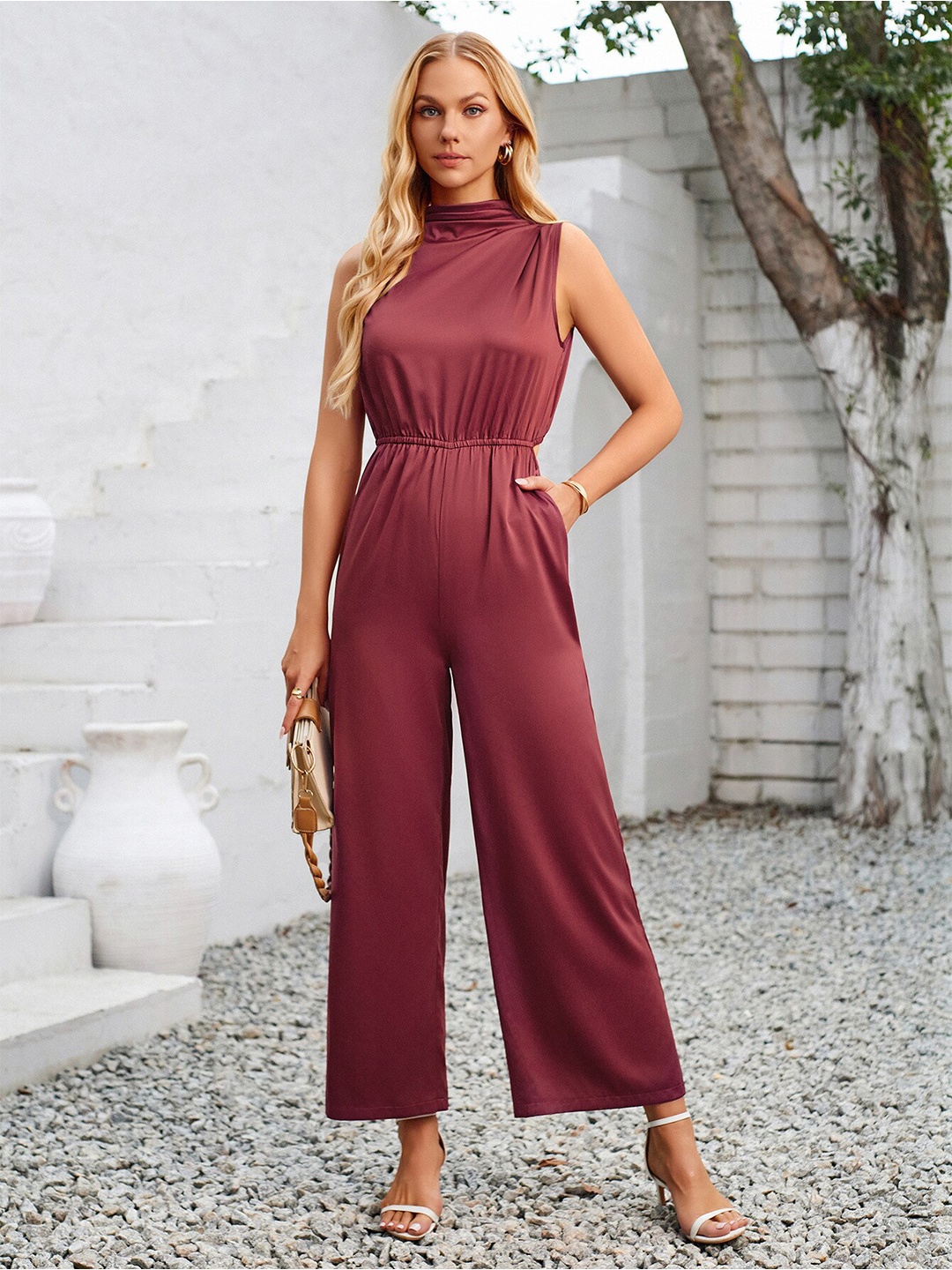 

StyleCast Brown Halter Neck Basic Jumpsuit