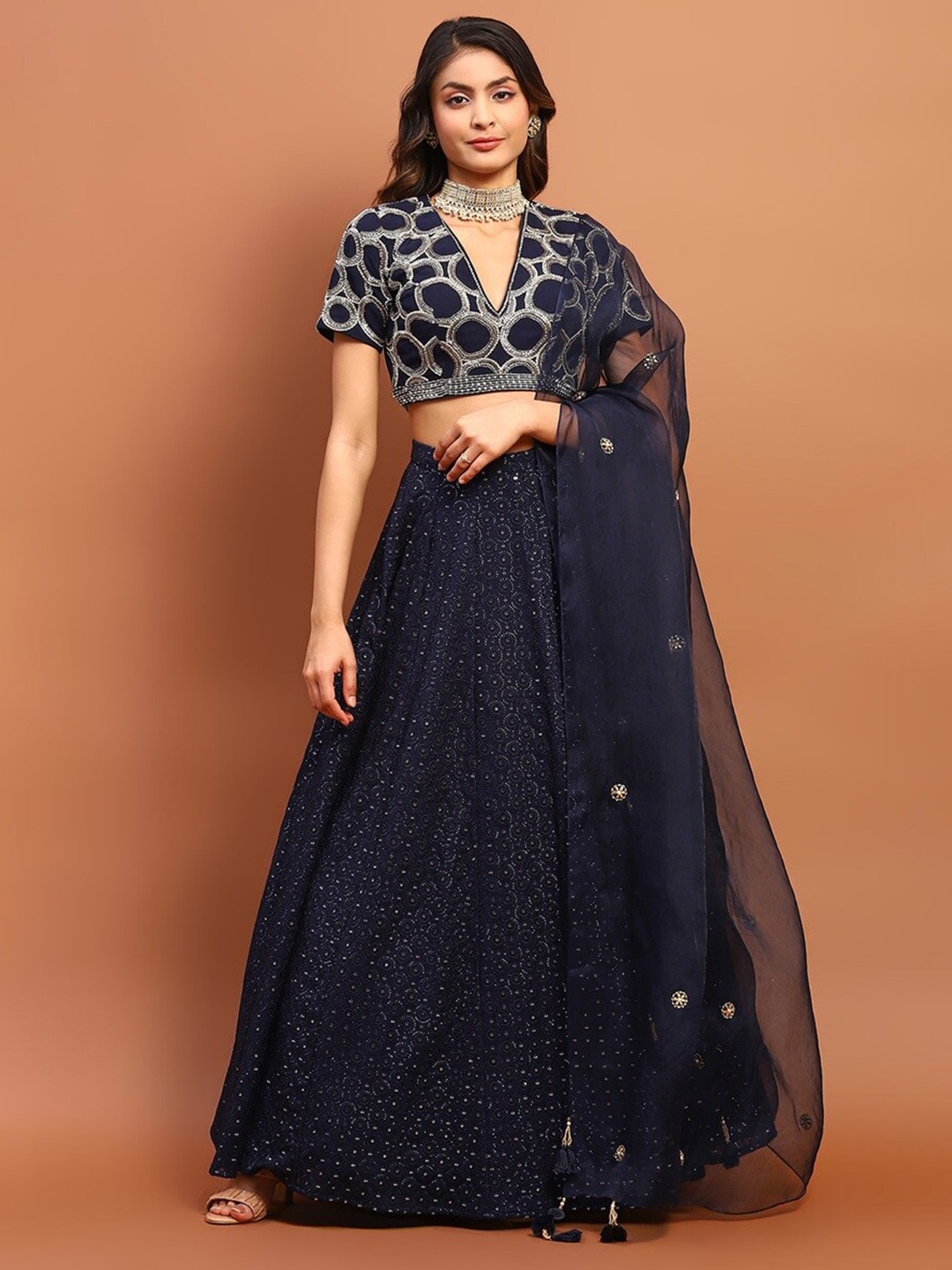 

Soniya g Embroidered Thread Work Ready to Wear Lehenga & Blouse With Dupatta, Blue