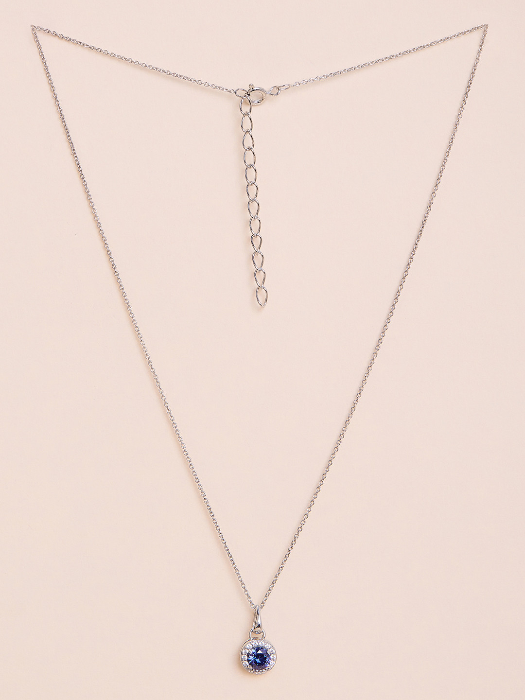 

House of Pataudi 925 Sterling Silver Rhodium-Plated Circular Pendant & Chain