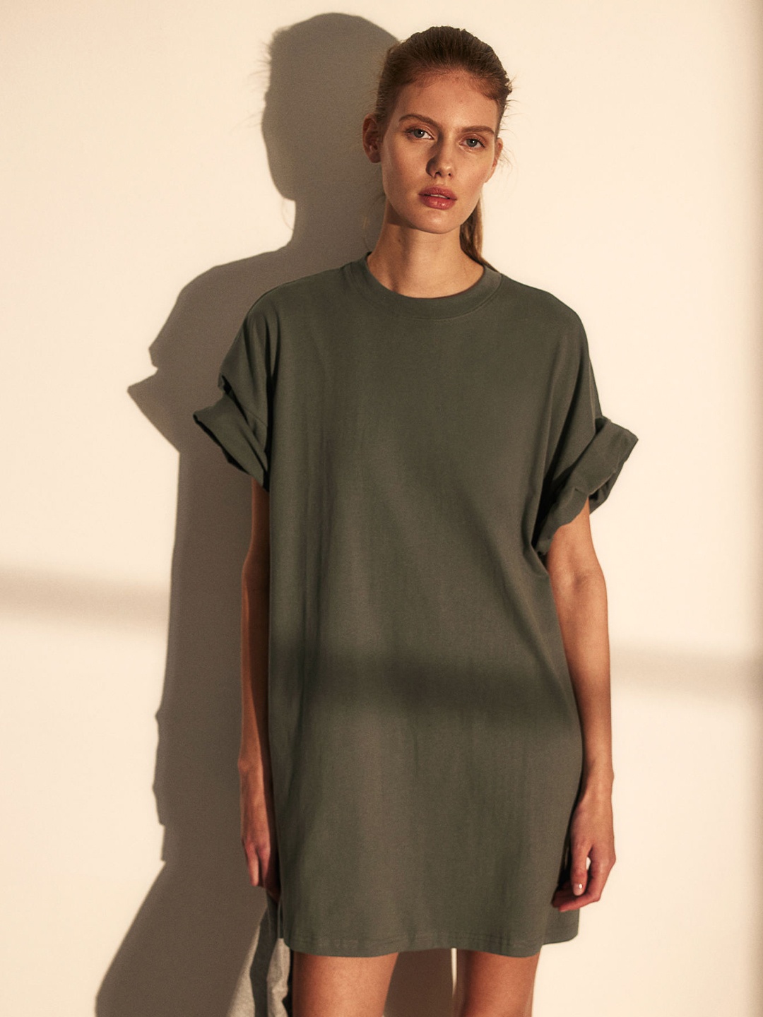

H&M Cotton Oversized T-shirt Dress, Green