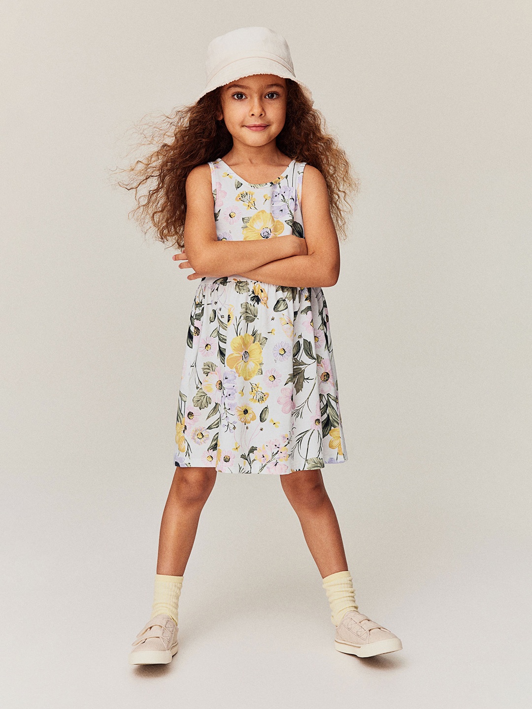 

H&M Girls Patterned Cotton Dress, White