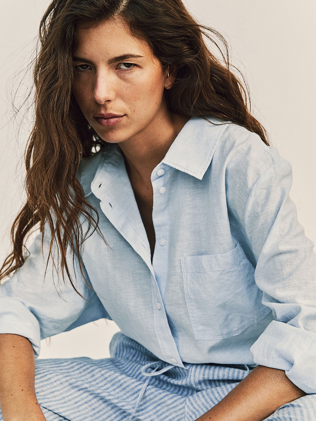 

H&M Linen-Blend Shirt, Blue