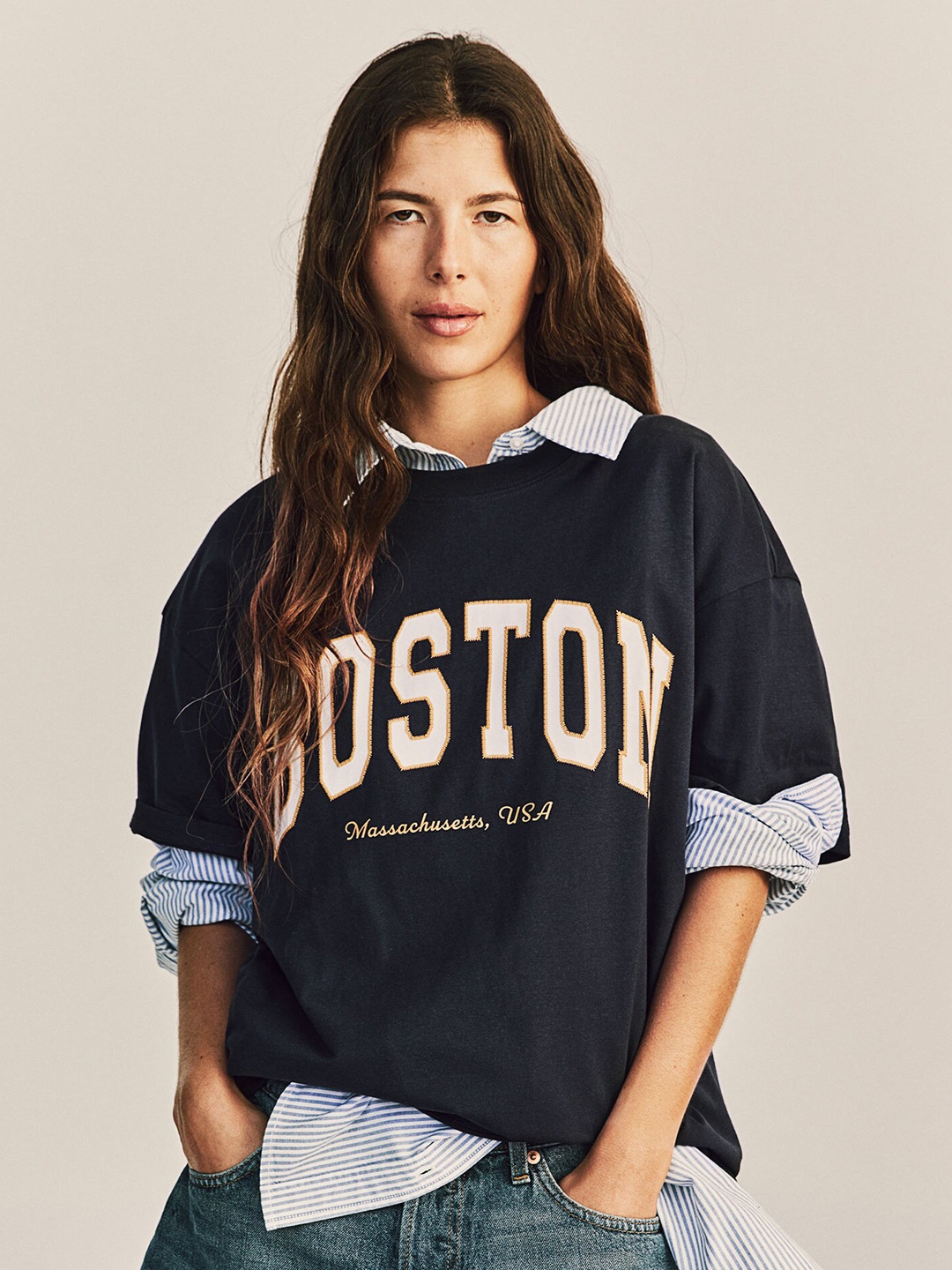 

H&M Pure Cotton Printed T-shirt, Blue