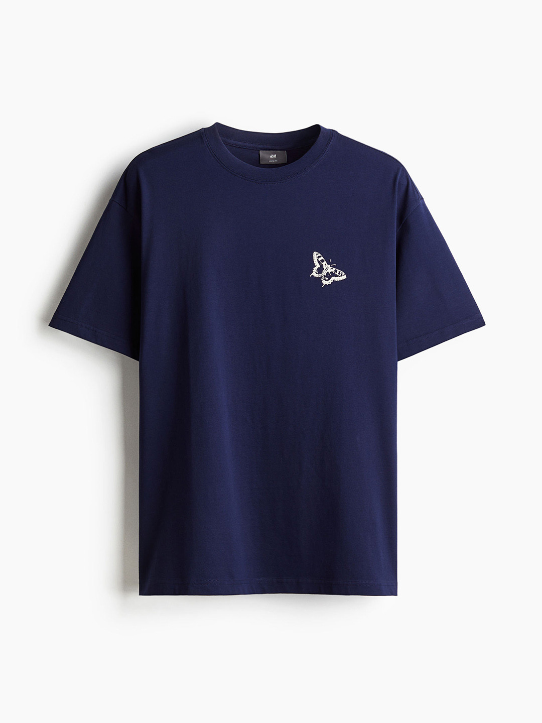 

H&M Men Pure Cotton Loose Fit Printed T-shirt, Blue