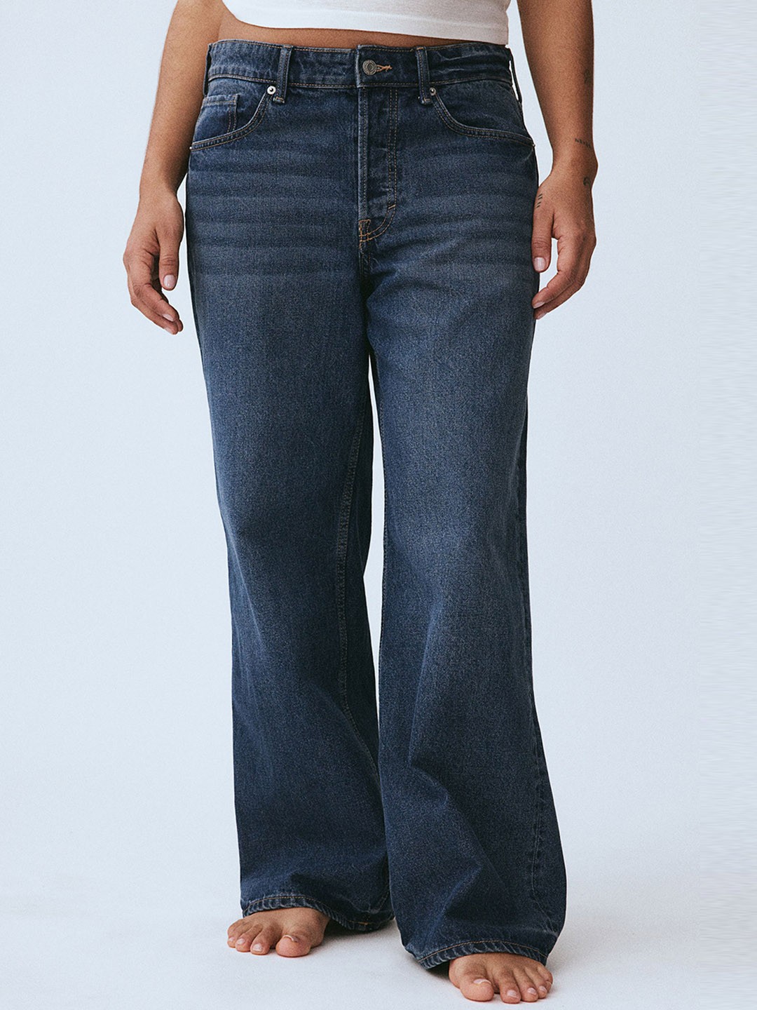 

H&M Women Baggy Fit Low Jeans, Blue