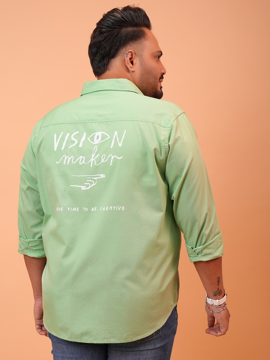 

HIGHLANDER Plus Size Slim Fit Opaque Cotton Casual Shirt, Green