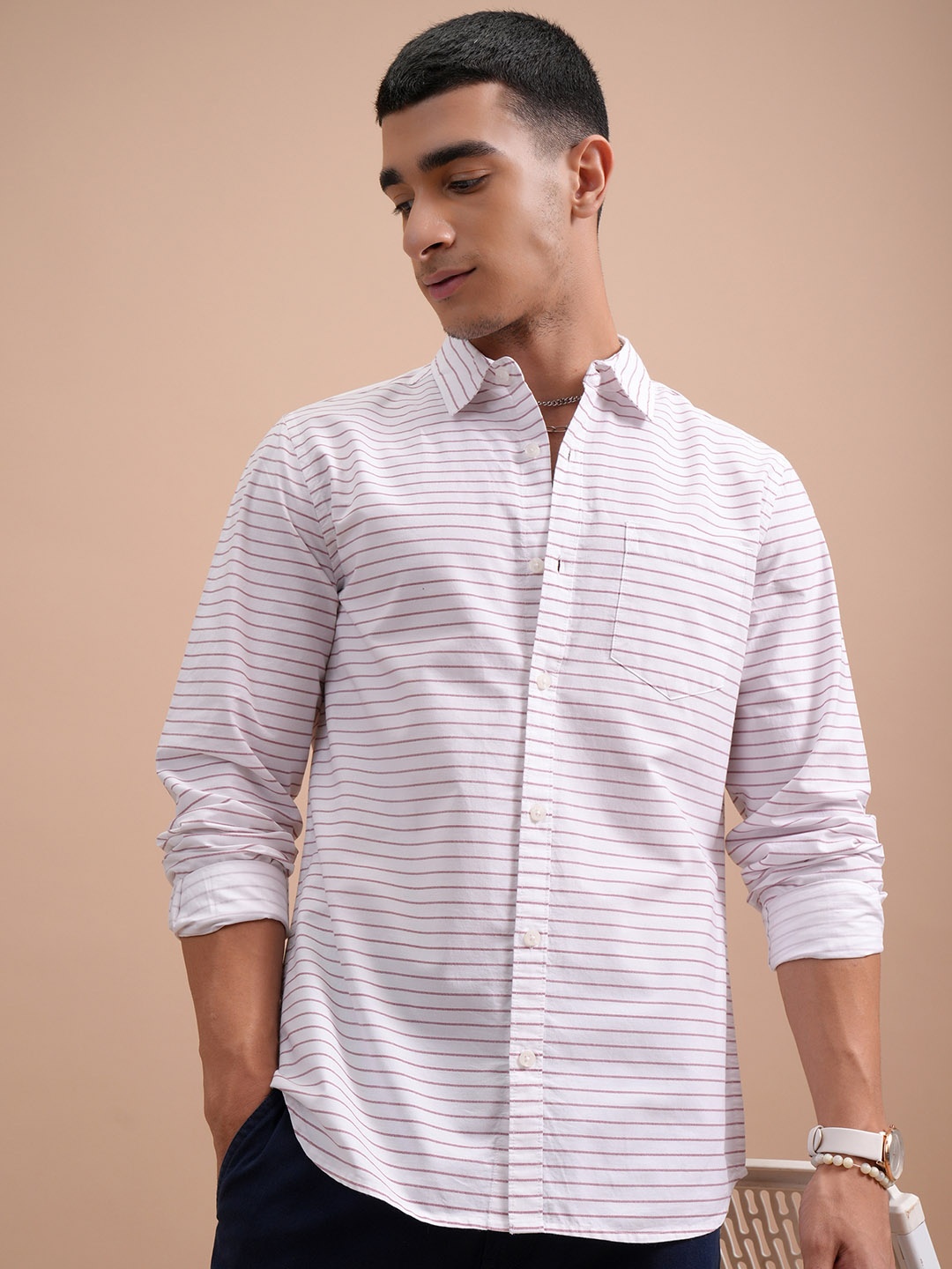 

HIGHLANDER Plus Size Slim Fit Opaque Cotton Casual Shirt, White