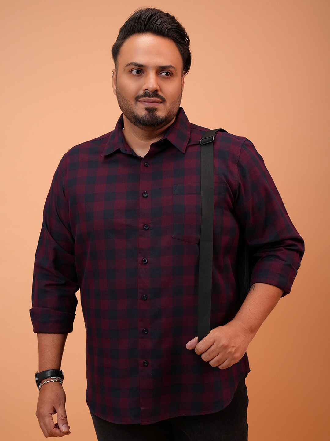 

HIGHLANDER Plus Size Buffalo Checks Opaque Cotton Casual Shirt, Maroon