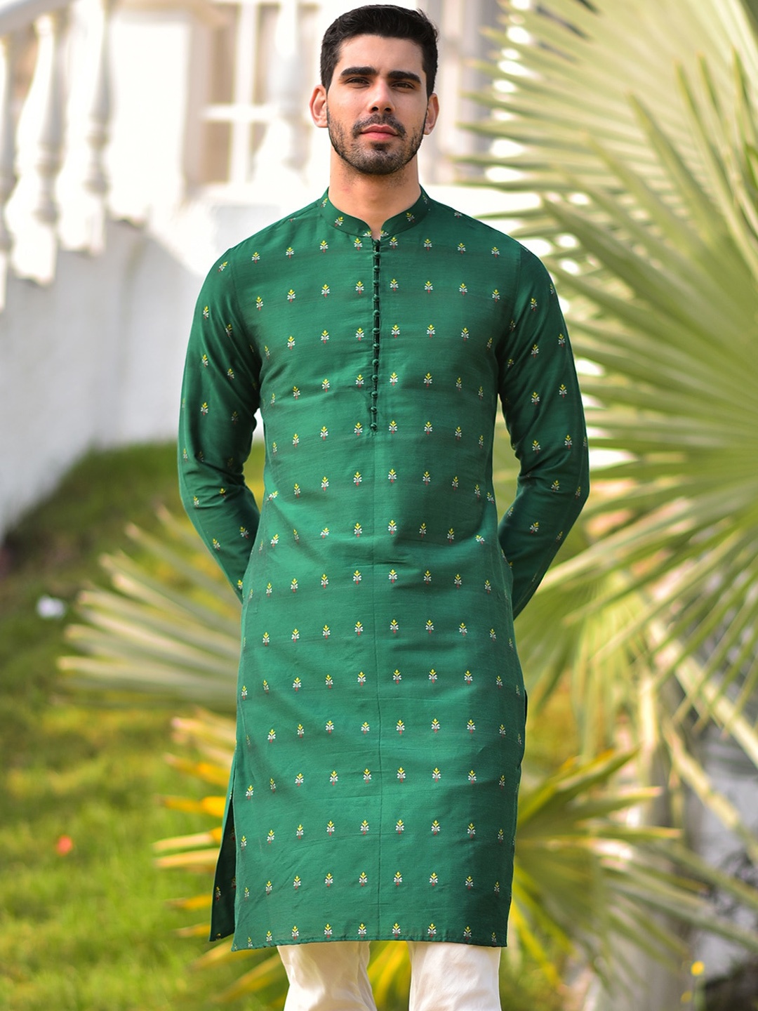 

HOUSE OF DEYANN Ethnic Motif Woven Design Staight Kurta, Green