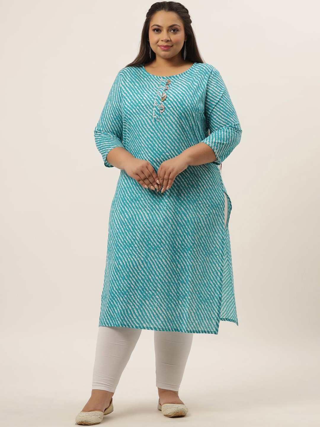 

KALINI Plus Size Leheriya Dyed Pure Cotton Kurta, Blue