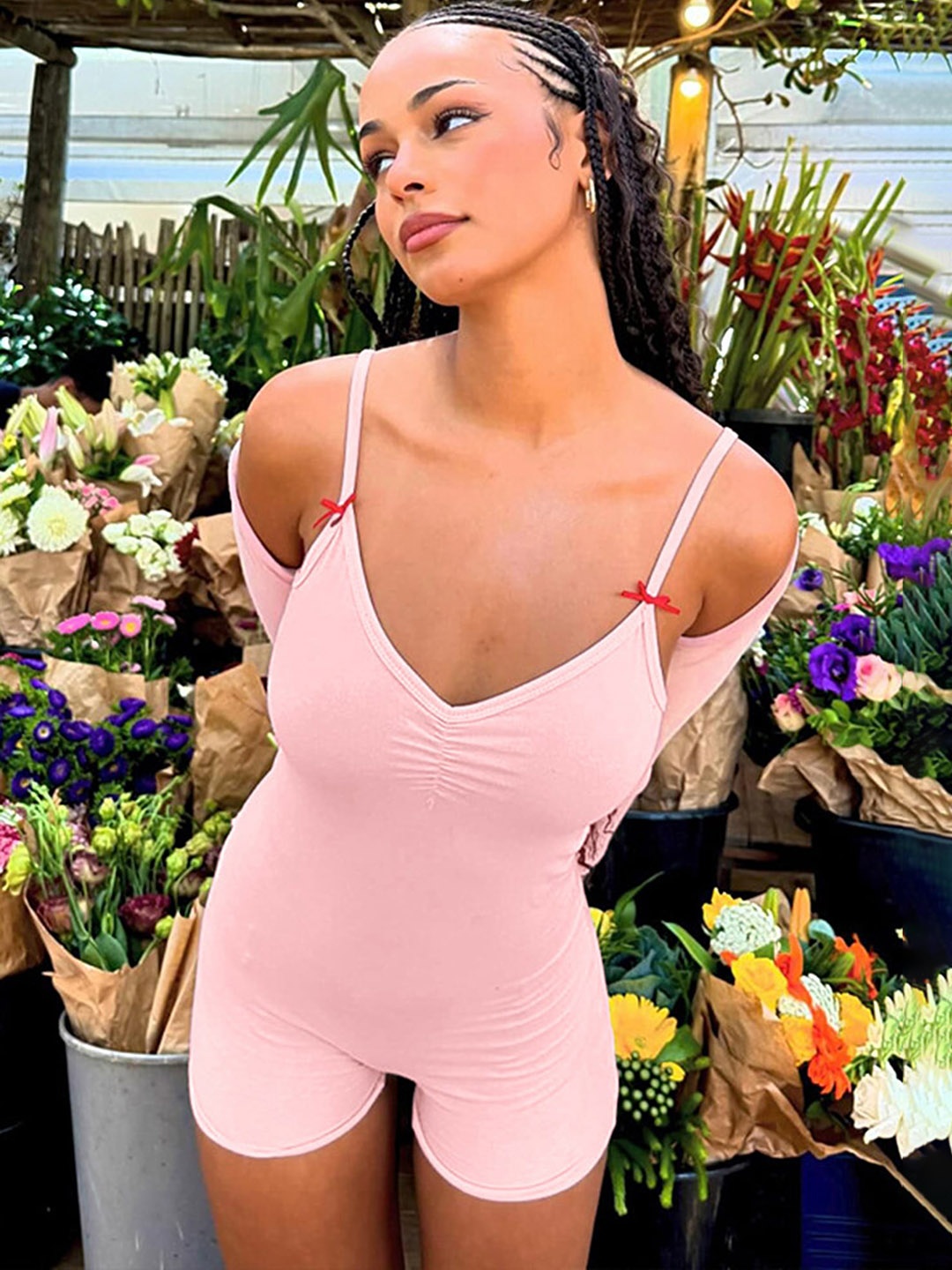 

LULU & SKY Shoulder Straps Sleeveless Playsuit With Shrug, Pink