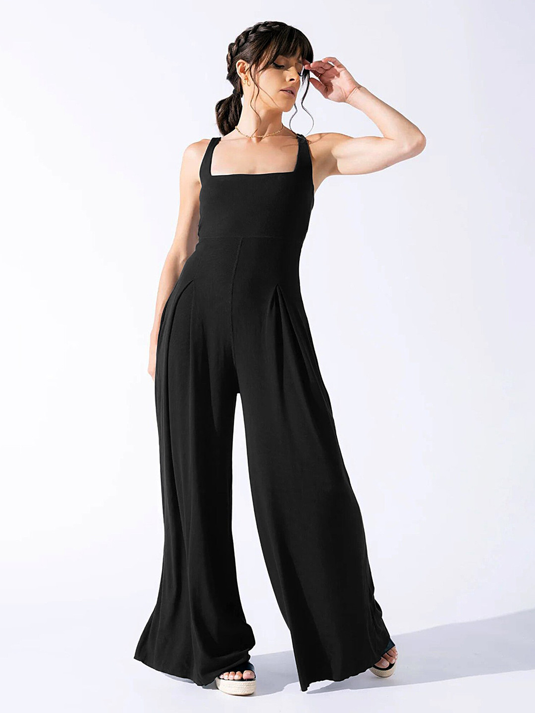 

LULU & SKY Square Neck Basic Jumpsuit, Black