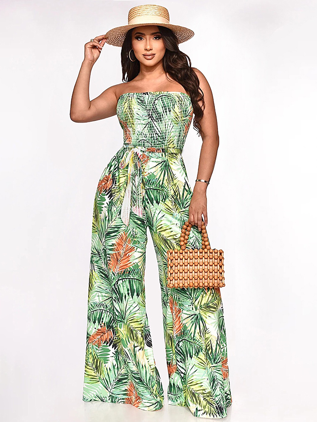 

LULU & SKY Printed Strapless Basic Jumpsuit, Green