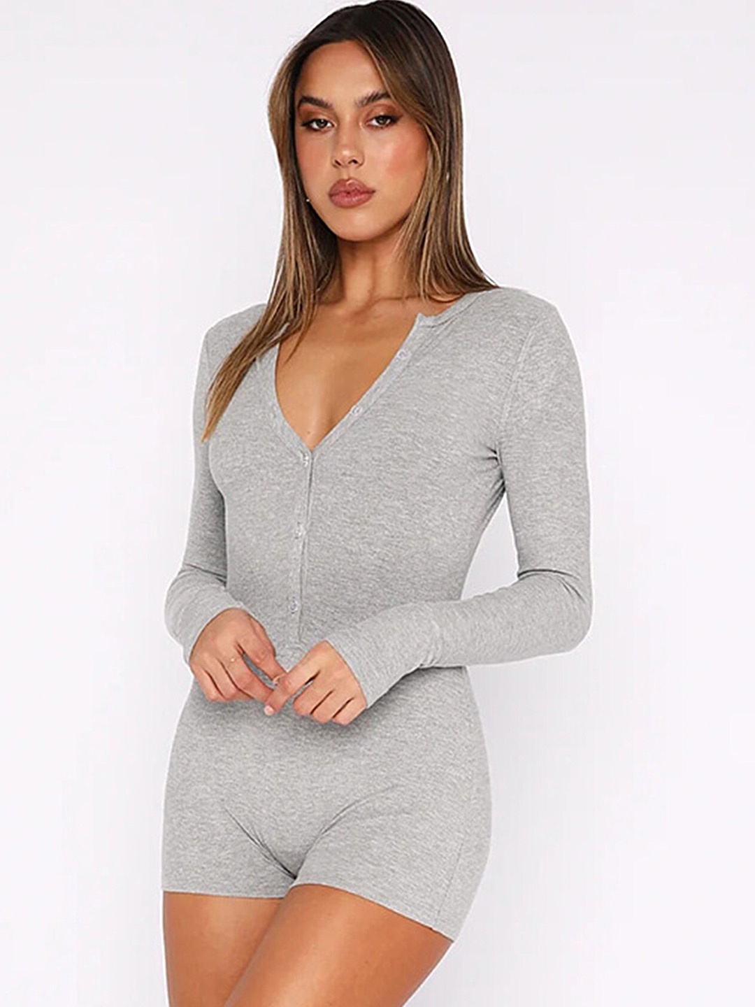 

LULU & SKY Buttoned Front Rompers, Grey