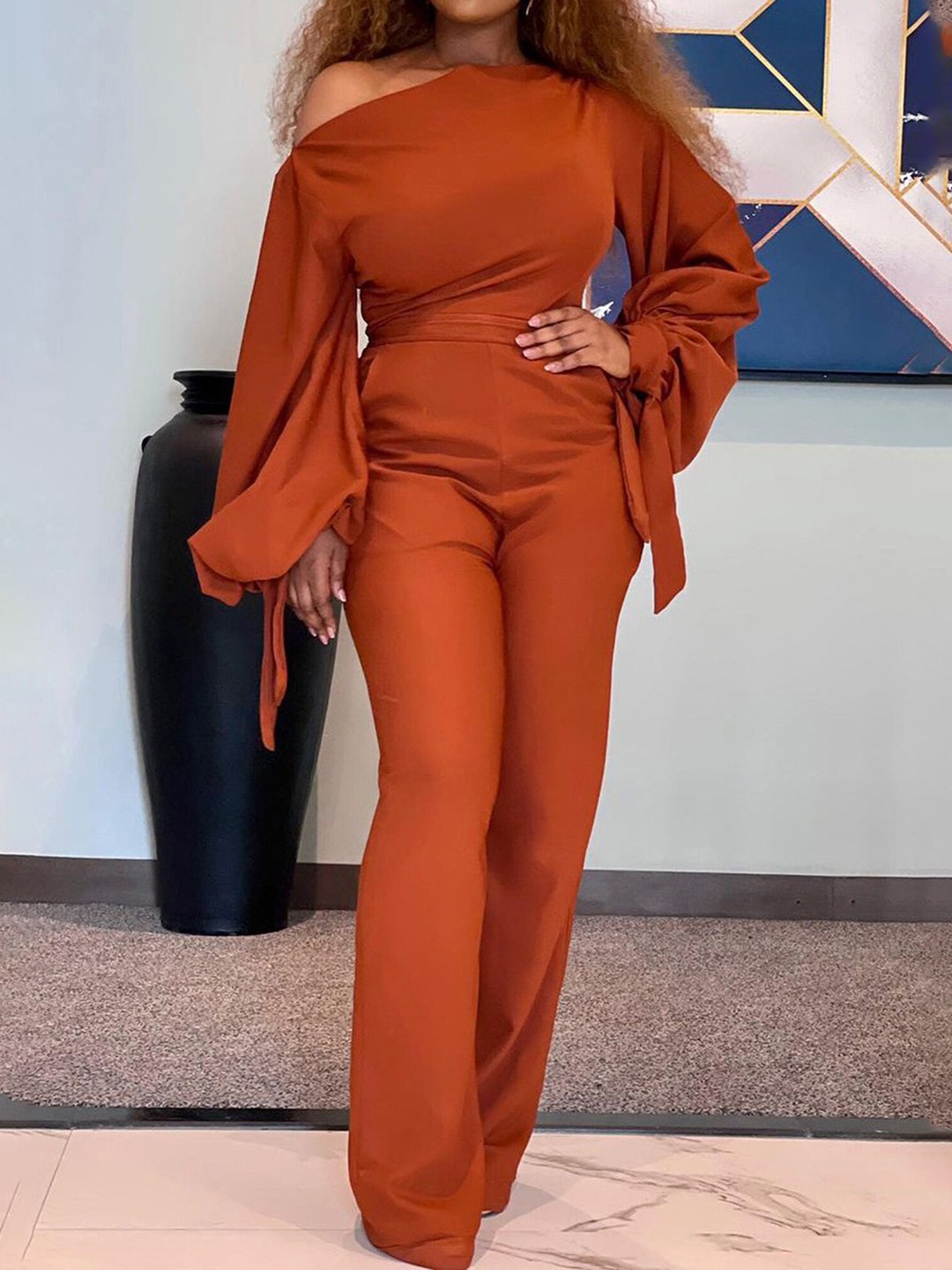 

LULU & SKY Off-Shoulder Basic Jumpsuit, Brown