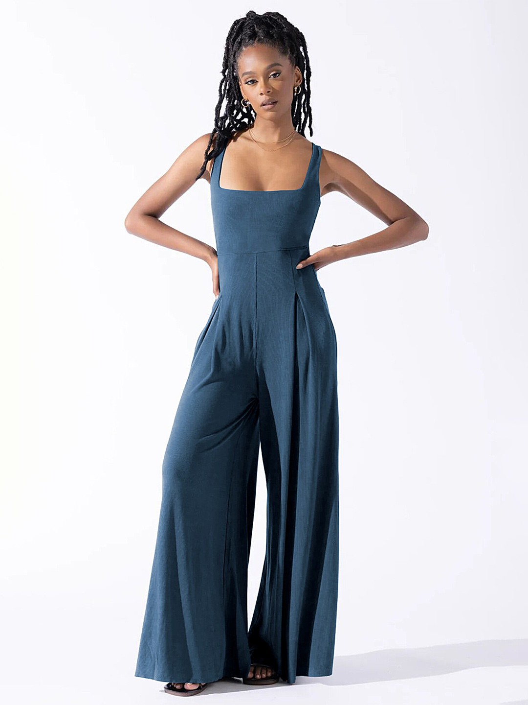 

LULU & SKY Square Neck Basic Jumpsuit, Blue