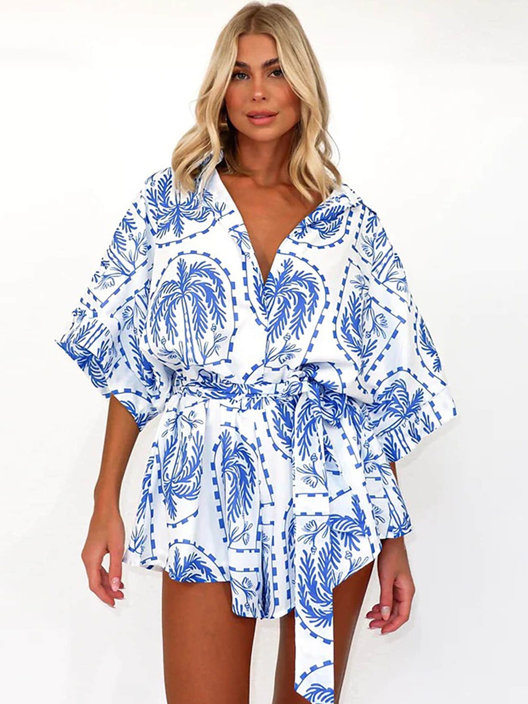 

LULU & SKY Tropical Printed Playsuit, Blue