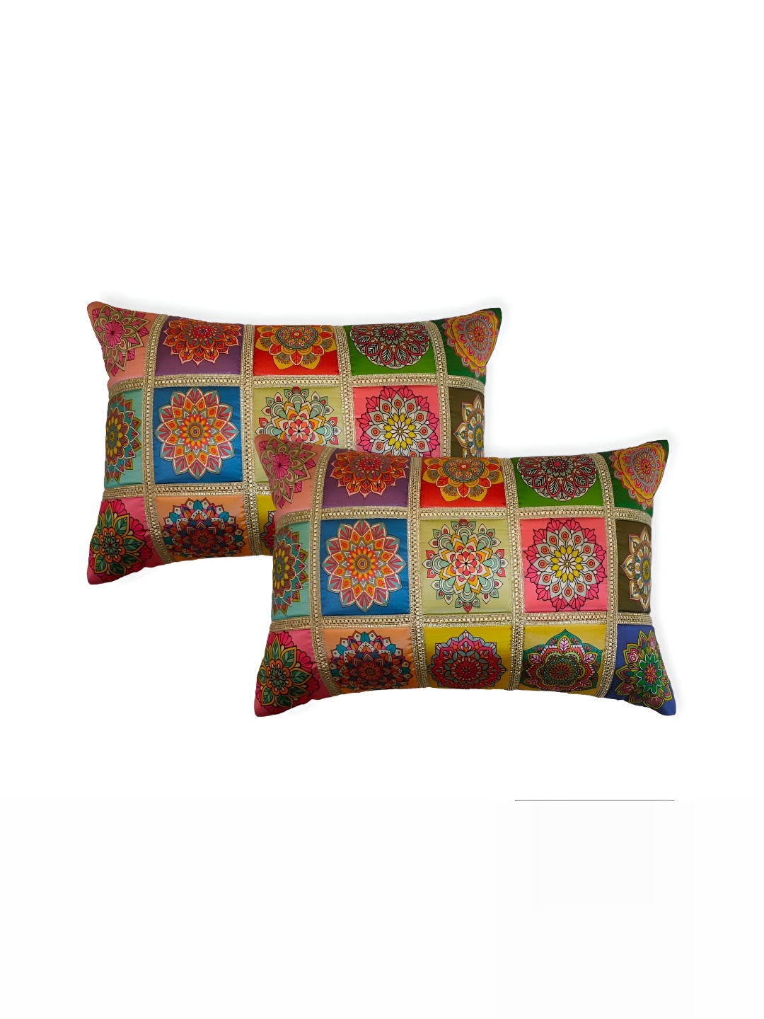 

TANLOOMS Beige & Blue 2 Pcs Ethnic Motifs Rectangle Cushion Covers