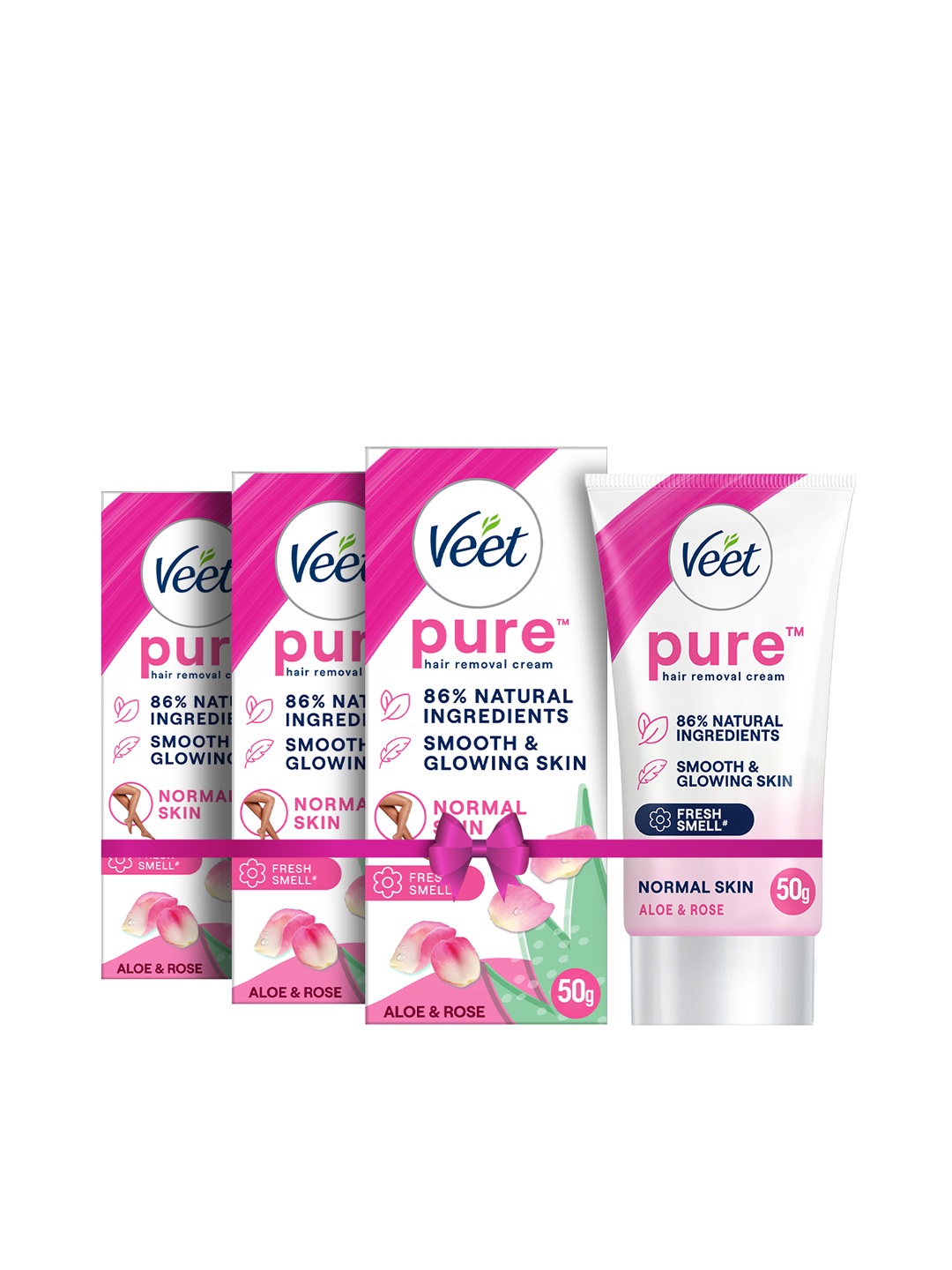Veet Set Of 3 Pure Hair Removal Cream for Normal Skin - 50g Each, Pink