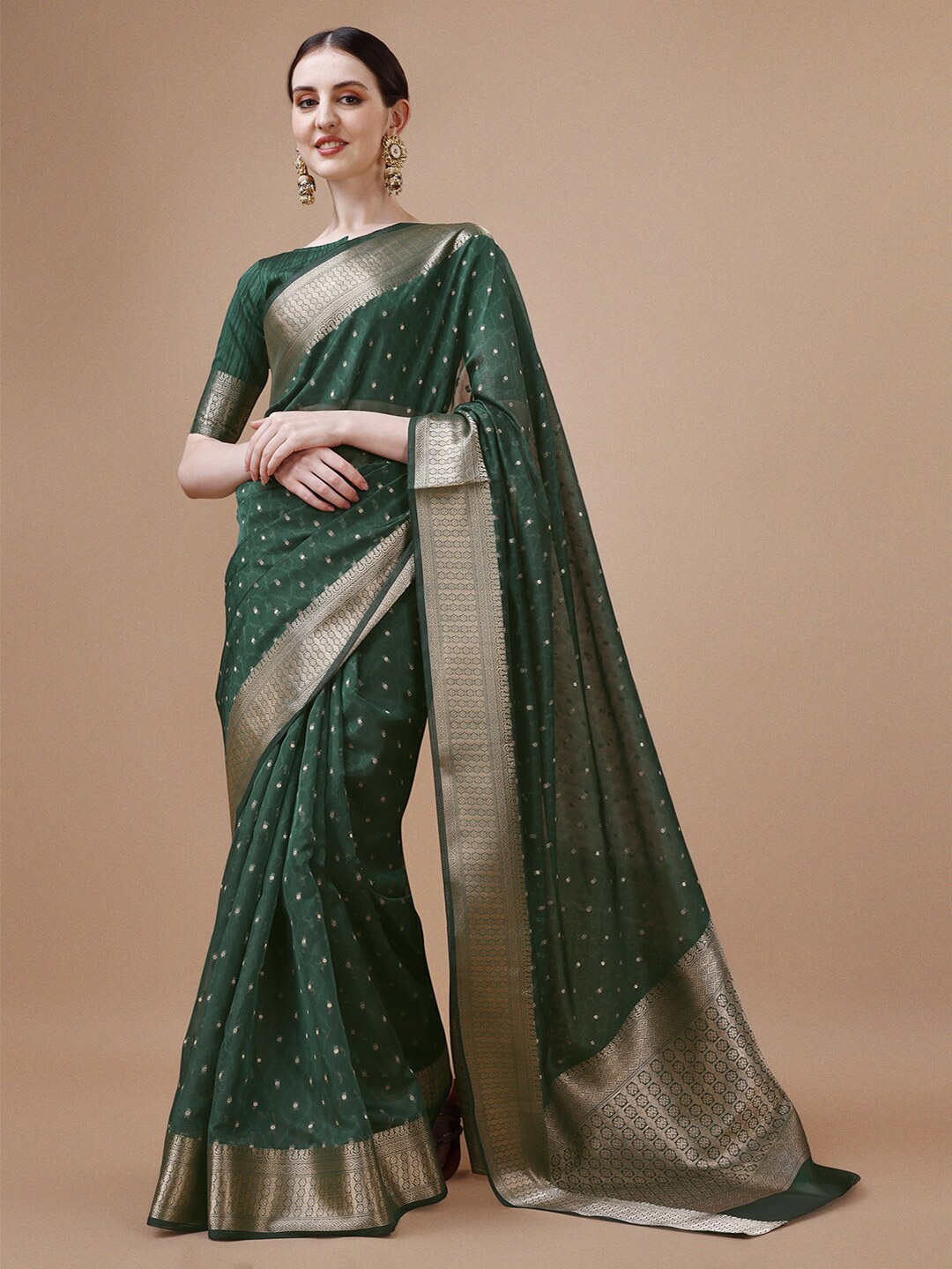 

KAZIA Ethnic Woven Design Zari Banarasi Saree, Green