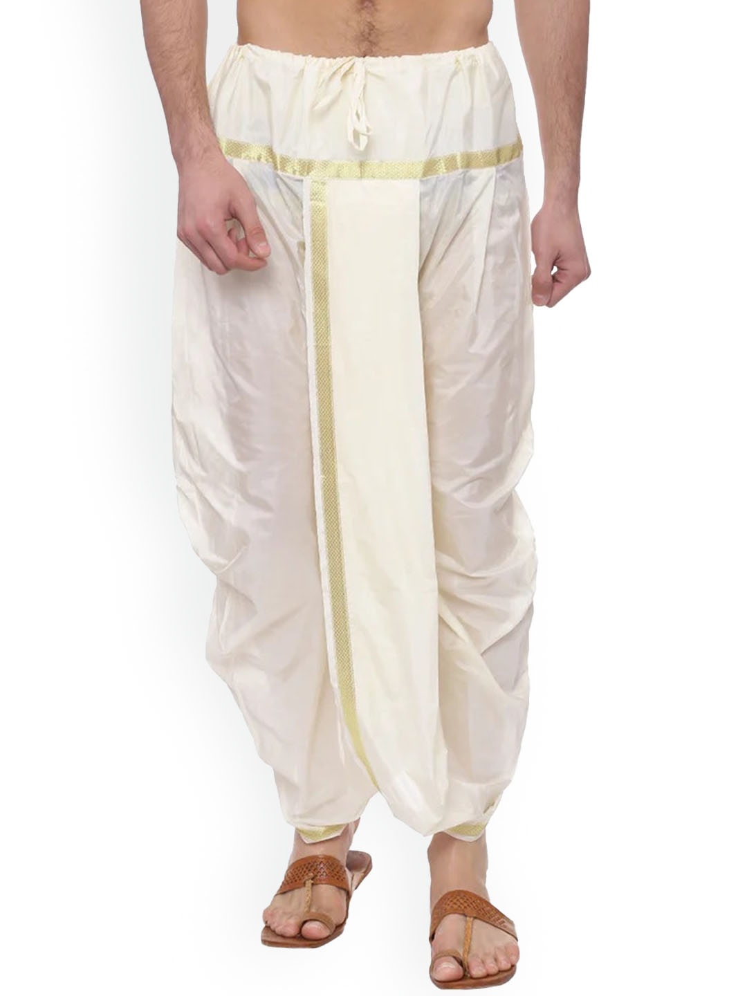 

TATTVA Men Solid Poly Silk Dhoti Pants, White