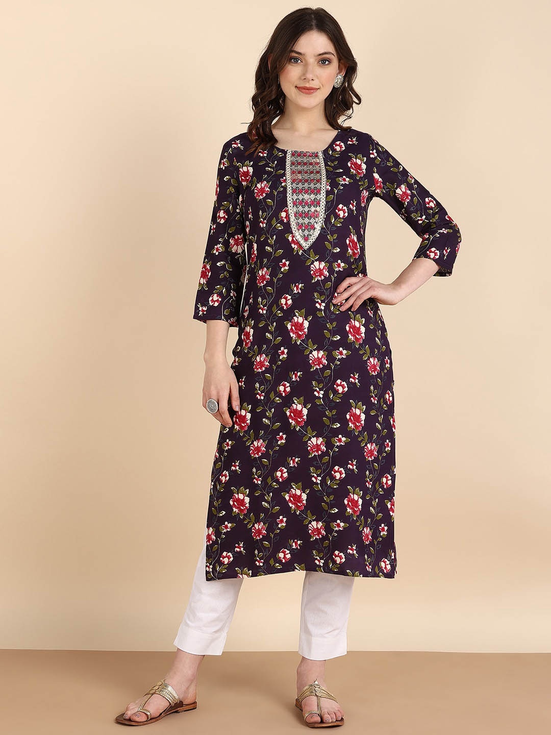 

Maaesa Women Floral Printed Kurta, Purple