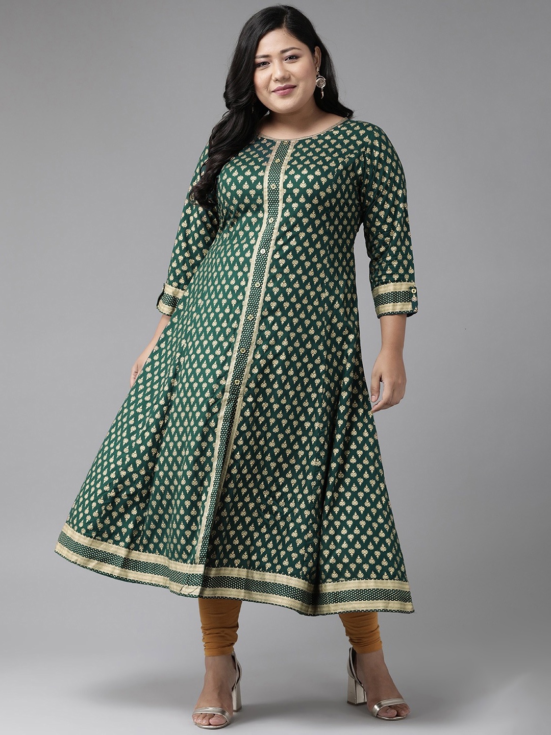 

KALINI Geometric Printed Sequinned Anarkali Kurta, Green